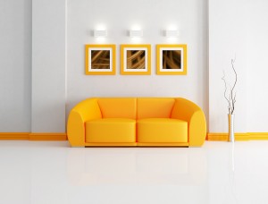 Bright orange and white living room